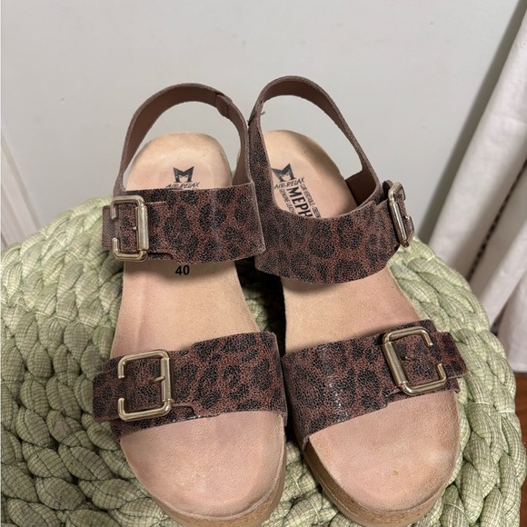 Mephisto Lissandra Brown Leopard Print Leather Slingback Wedge Sandals - Picture 5 of 11